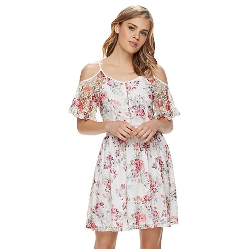 Disney S Beauty And The Beast Juniors Floral Lace Cold Shoulder Dress