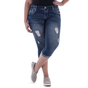 Juniors' Plus Size Amethyst Ripped Capri Jeans