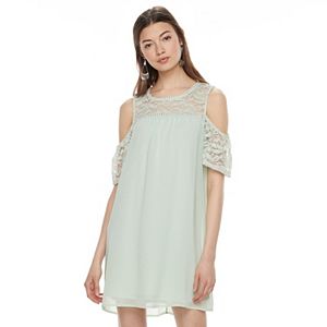 Juniors' Lily Rose Illusion Cold Shoulder Shift Dress