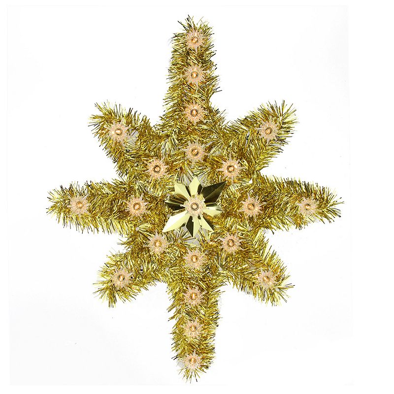 Pre-Lit Tinsel Star Christmas Tree Topper, Gold