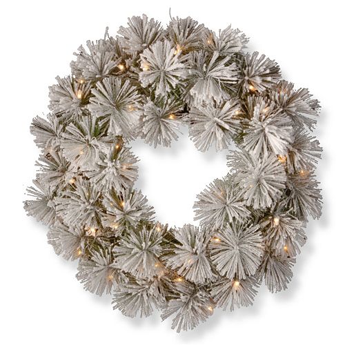 National Tree Company 24-in. Pre-Lit Artificial Snowy Bristle Pine Christmas Wreath