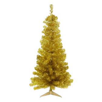4-ft. Pre-Lit Artificial Gold Finish Tinsel Christmas Tree