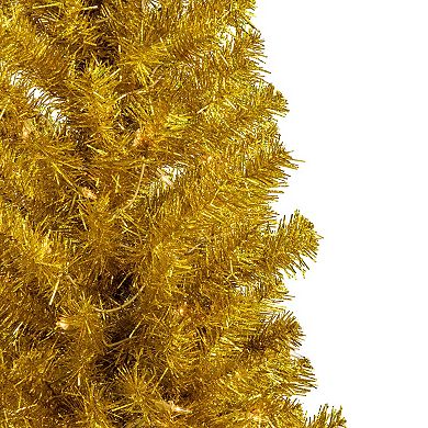 4-ft. Pre-Lit Artificial Gold Finish Tinsel Christmas Tree