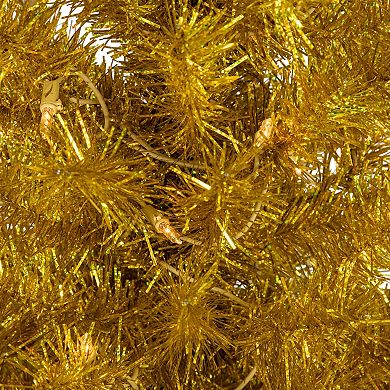 4-ft. Pre-Lit Artificial Gold Finish Tinsel Christmas Tree