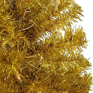 4-ft. Pre-Lit Artificial Gold Finish Tinsel Christmas Tree