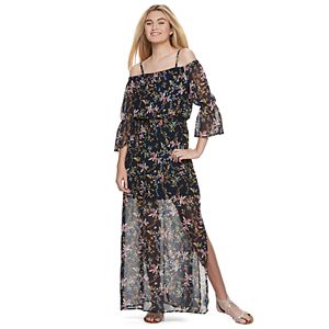 Juniors' Lily Rose Off-The-Shoulder Floral Maxi Dress