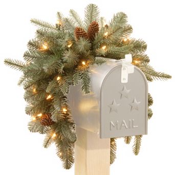 National Tree Company 36 in Pre-Lit Artificial Frosted Arctic Spruce Mailbox Decor
