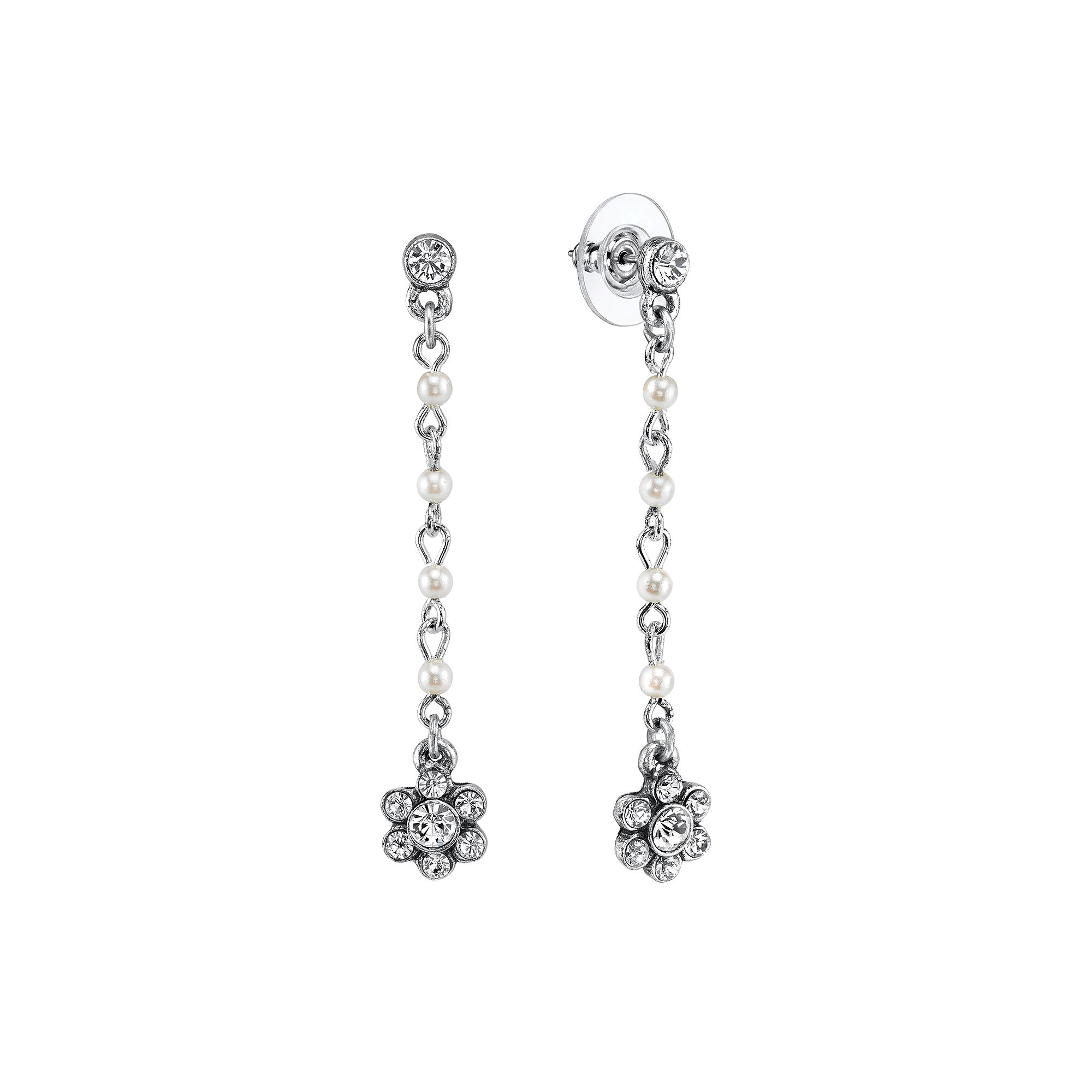 1928® Silver-Tone Simulated Pearl & Crystal Linear Flower Earrings, Women