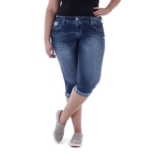 Juniors' Plus Size Amethyst Embellished Capri Jeans