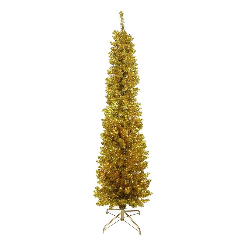 6-ft. Pre-Lit Artificial Gold Finish Tinsel Christmas Tree