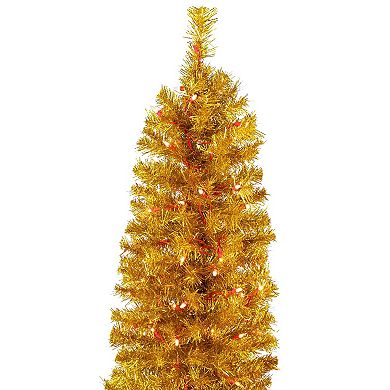 6-ft. Pre-Lit Artificial Gold Finish Tinsel Christmas Tree