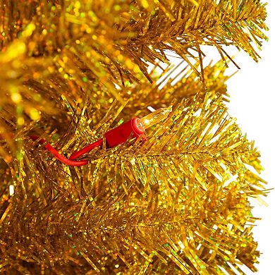 6-ft. Pre-Lit Artificial Gold Finish Tinsel Christmas Tree