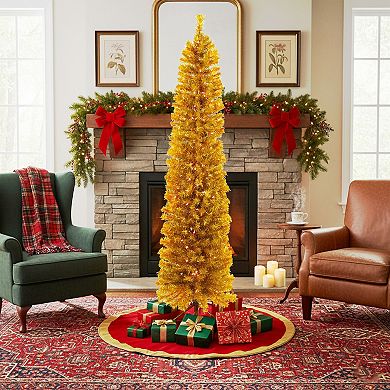 6-ft. Pre-Lit Artificial Gold Finish Tinsel Christmas Tree