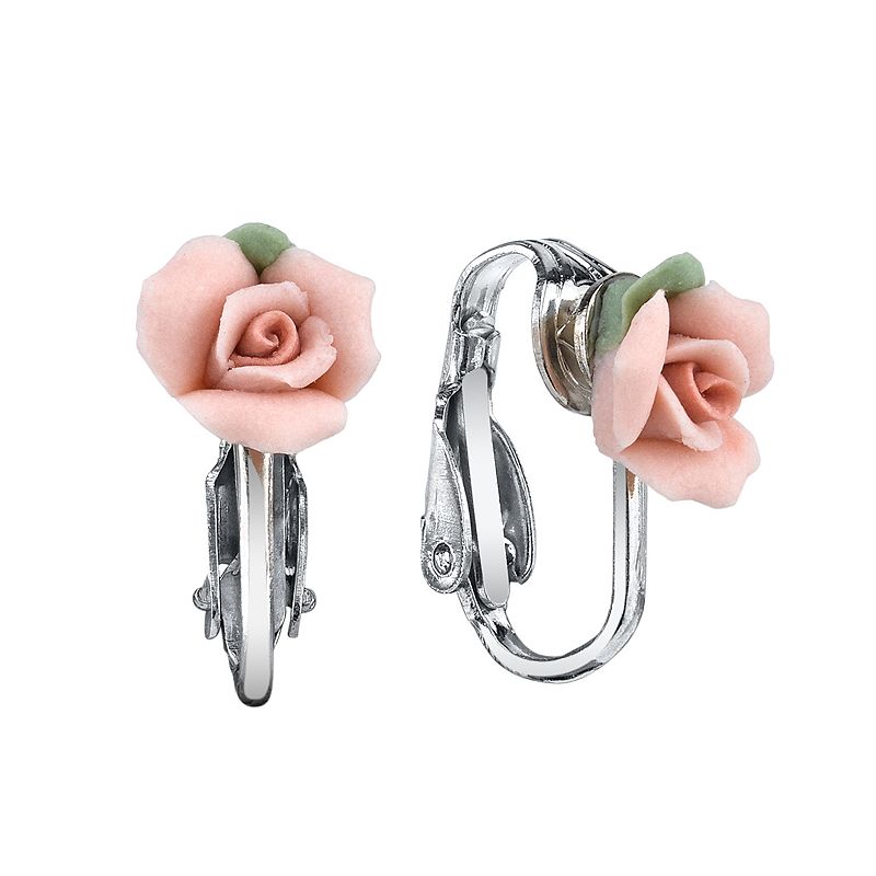95770960 1928 Porcelain Rose Clip On Earrings, Womens, Pink sku 95770960