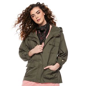madden NYC Juniors' Plus Size Hooded Utility Jacket