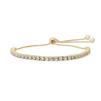 14k Gold Over Silver Lab-Created Aquamarine Lariat Bracelet