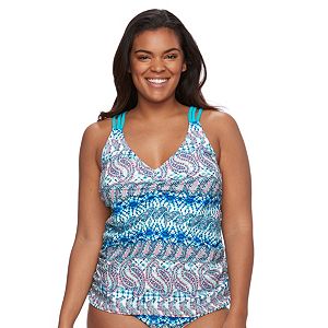 Plus Size Pink Envelope Bust Enhance Paisley Tankini Top