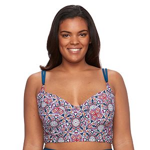 Plus Size Pink Envelope Bust Enhancer Medallion Bikini Top