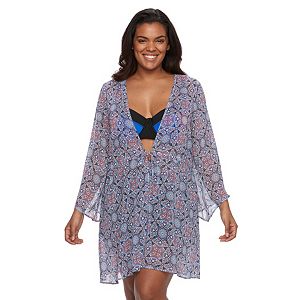 Plus Size Pink Envelope Paisley Bell Sleeve Cover-Up