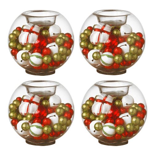 National Tree Company Ornament & Bell Christmas Candle Holder 4-piece Set