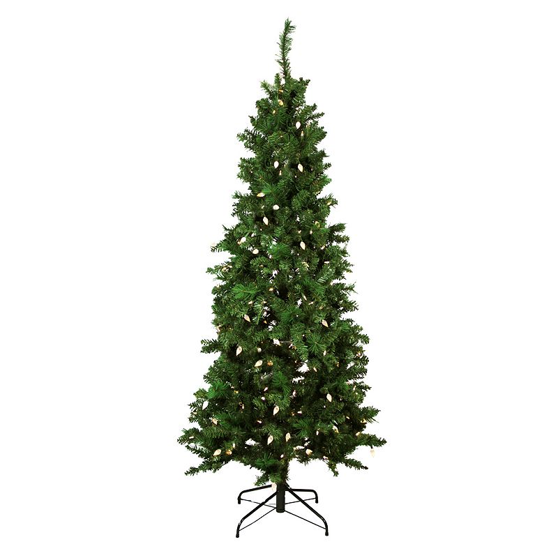 7-ft. Pre-Lit Artificial Mixed Pine Slim Christmas Tree, Green