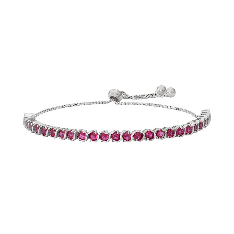 Sterling Silver Lab-Created Ruby S-Link Lariat Bracelet, Womens, Size: 9