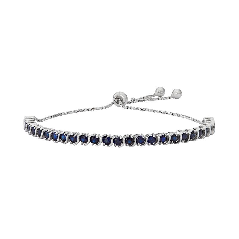Sterling Silver Lab-Created Sapphire S-Link Lariat Bracelet, Womens, Size