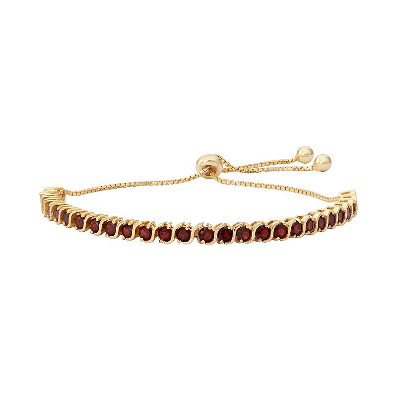14k Gold Over Silver Garnet S-Link Lariat Bracelet, Womens, Size: 9, Re