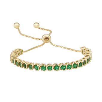 14k Gold Over Silver Simulated Emerald S-Link Lariat Bracelet