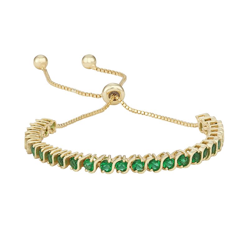 14k Gold Over Silver Simulated Emerald S-Link Lariat Bracelet, Womens, Si