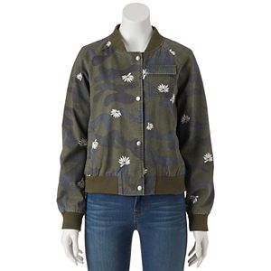 Juniors' Cloud Chaser Floral Camo Bomber Jacket