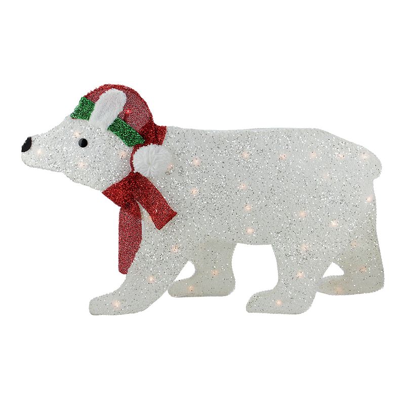 Pre-Lit Glitter Polar Bear Outdoor Christmas Decor, White