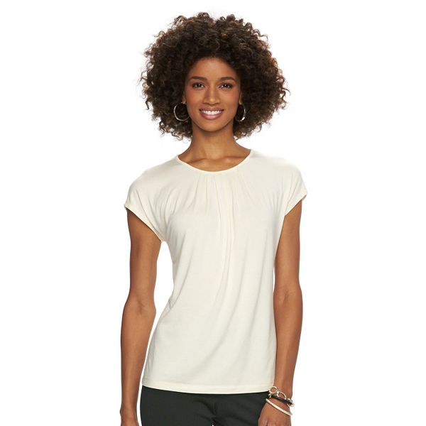 Women's Chaps Pleated Crewneck Top