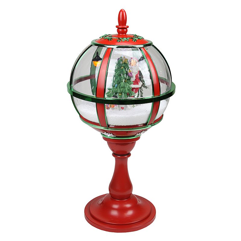 Musical Light-Up Snowy Santa Street Lamp Christmas Table Decor, Red