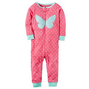 Baby Girl Carter's Polka-Dot Butterfly One-Piece Pajamas