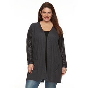 Plus Size French Laundry Faux-Leather Open-Front Cardigan
