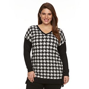 Plus Size French Laundry Houndstooth Drop-Shoulder Sweater