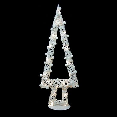Lighted Glitter String & Cotton Ball Christmas Tree Decoration