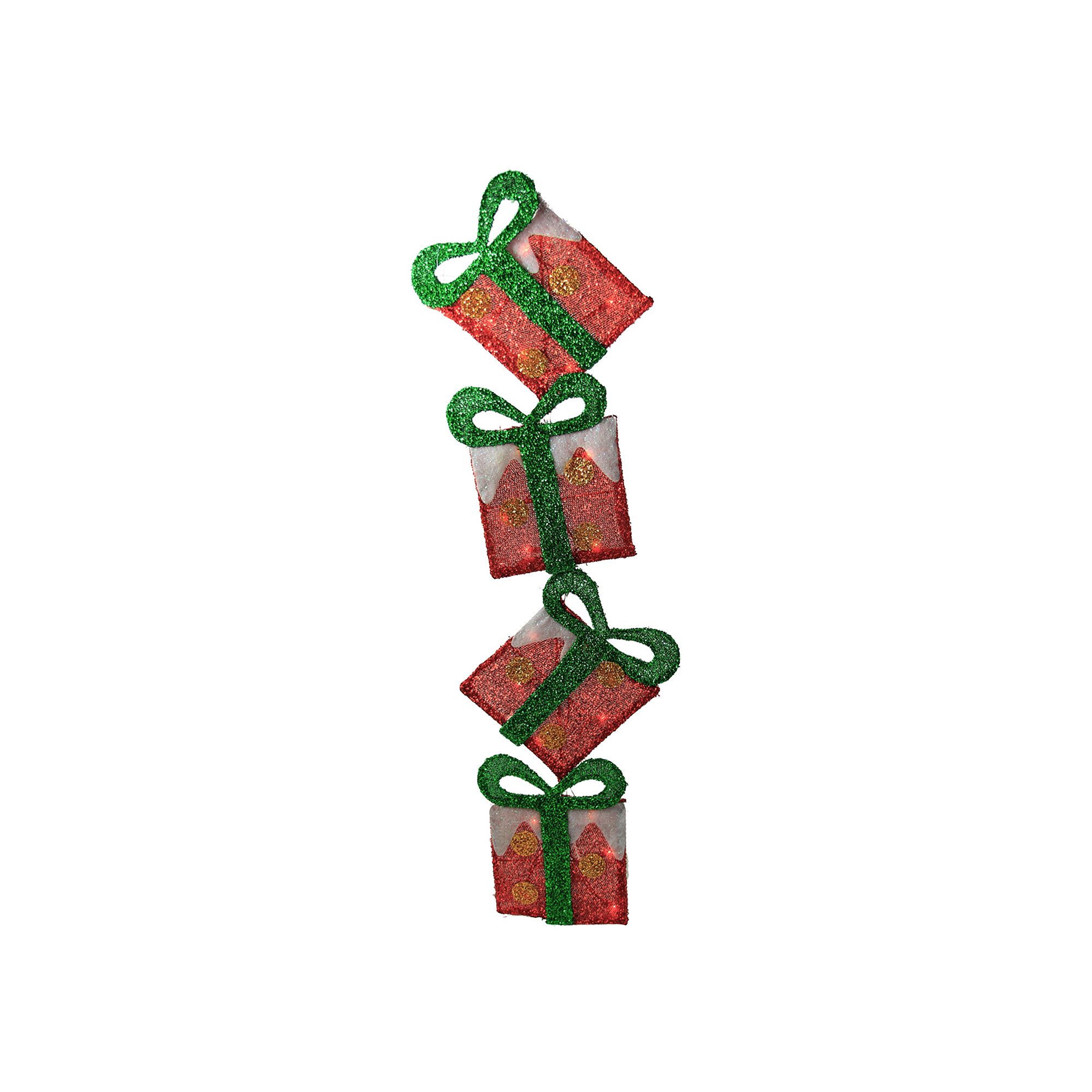 Stacked Tinsel Gift Box Outdoor Christmas Decor, Red