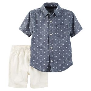 Baby Boy Carter's Patterned Chambray Short Sleeve Button-Down Shirt & Shorts Set