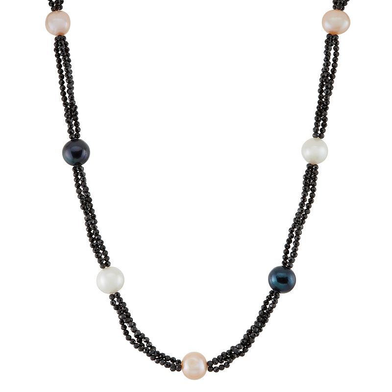 Dyed Freshwater Cultured Pearl & Black Spinel Station Necklace, Womens, S