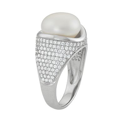 Sterling Silver Freshwater Cultured Pearl & Cubic Zirconia Dome Ring
