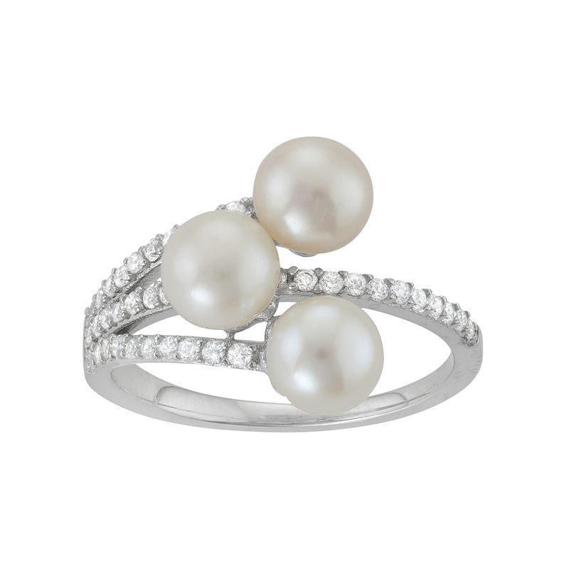 Sterling Silver Freshwater Cultured Pearl & Cubic Zirconia Ring, Womens, S