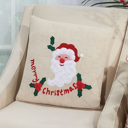 Mina Victory Home for the Holidays ''Merry'' Santa Throw Pillow