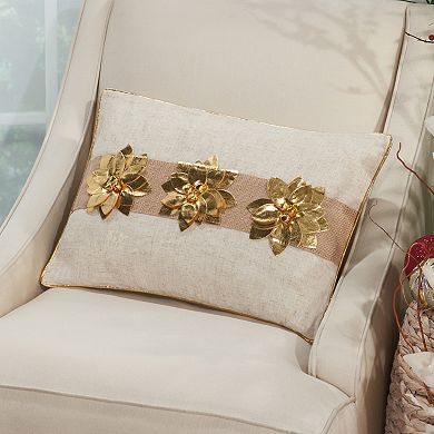 Mina Victory Home for the Holidays Three Poinsettias Oblong Throw Pillow