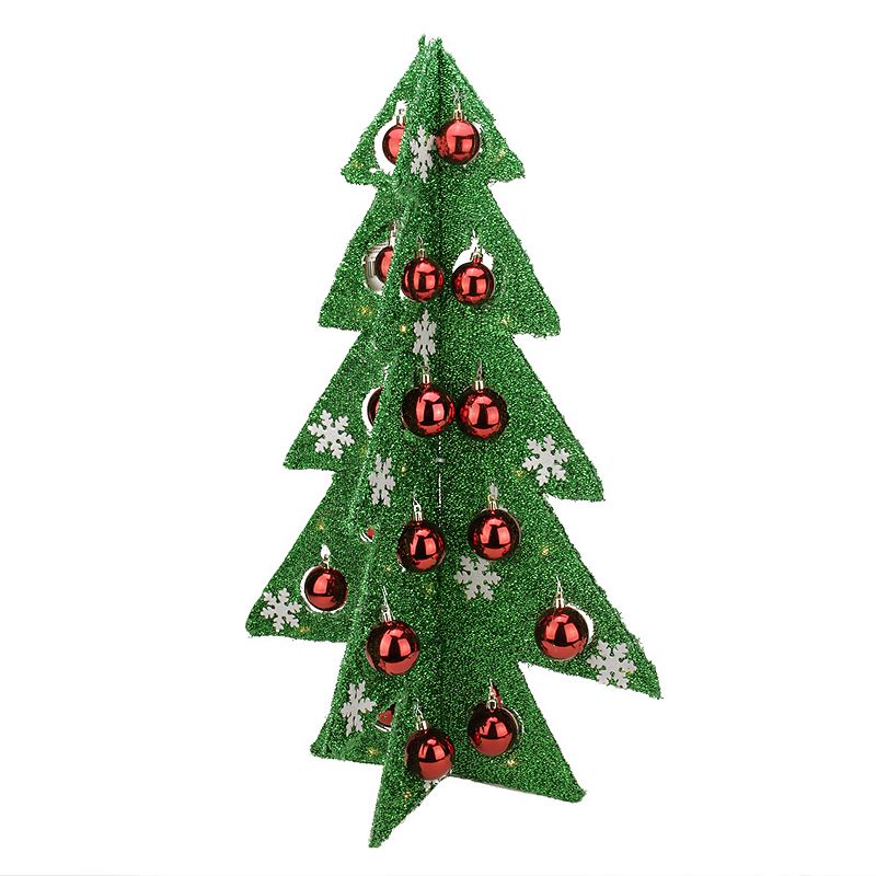 Light-Up Tinsel Christmas Table Decor, Green