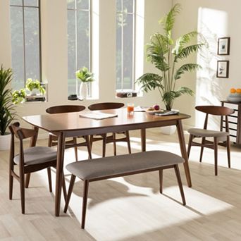 Baxton Studio Flora Dining Table, Chair & Bench 6 pc Set