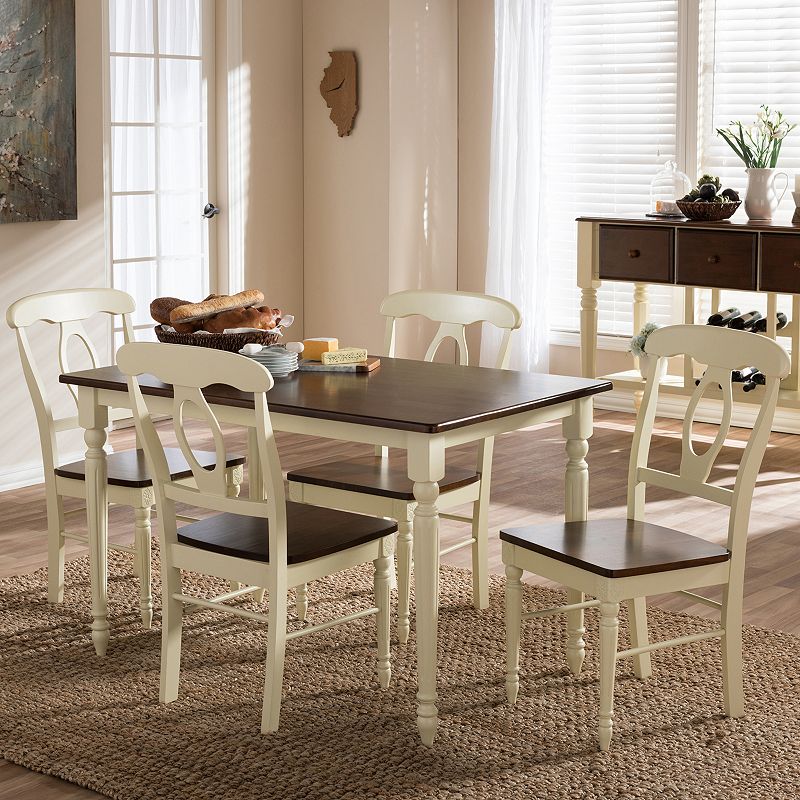 Baxton Studio Napoleon Country Cottage Dining Table & Chair 5-piece Set, Na