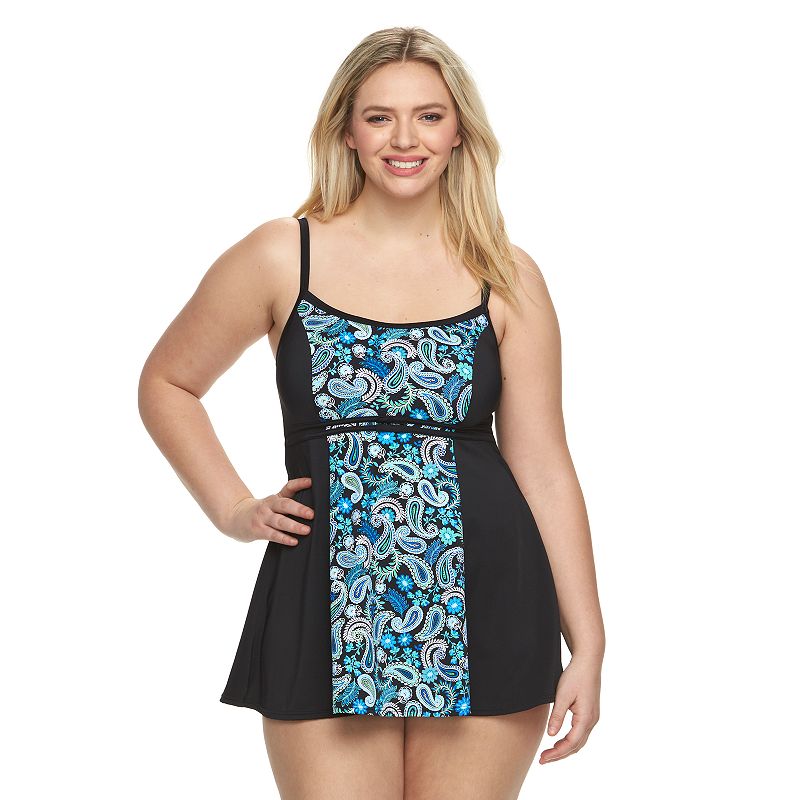 Fit4U Plus Size A Shore Fit Hip Minimizer Printed Swimdress, Women's ...