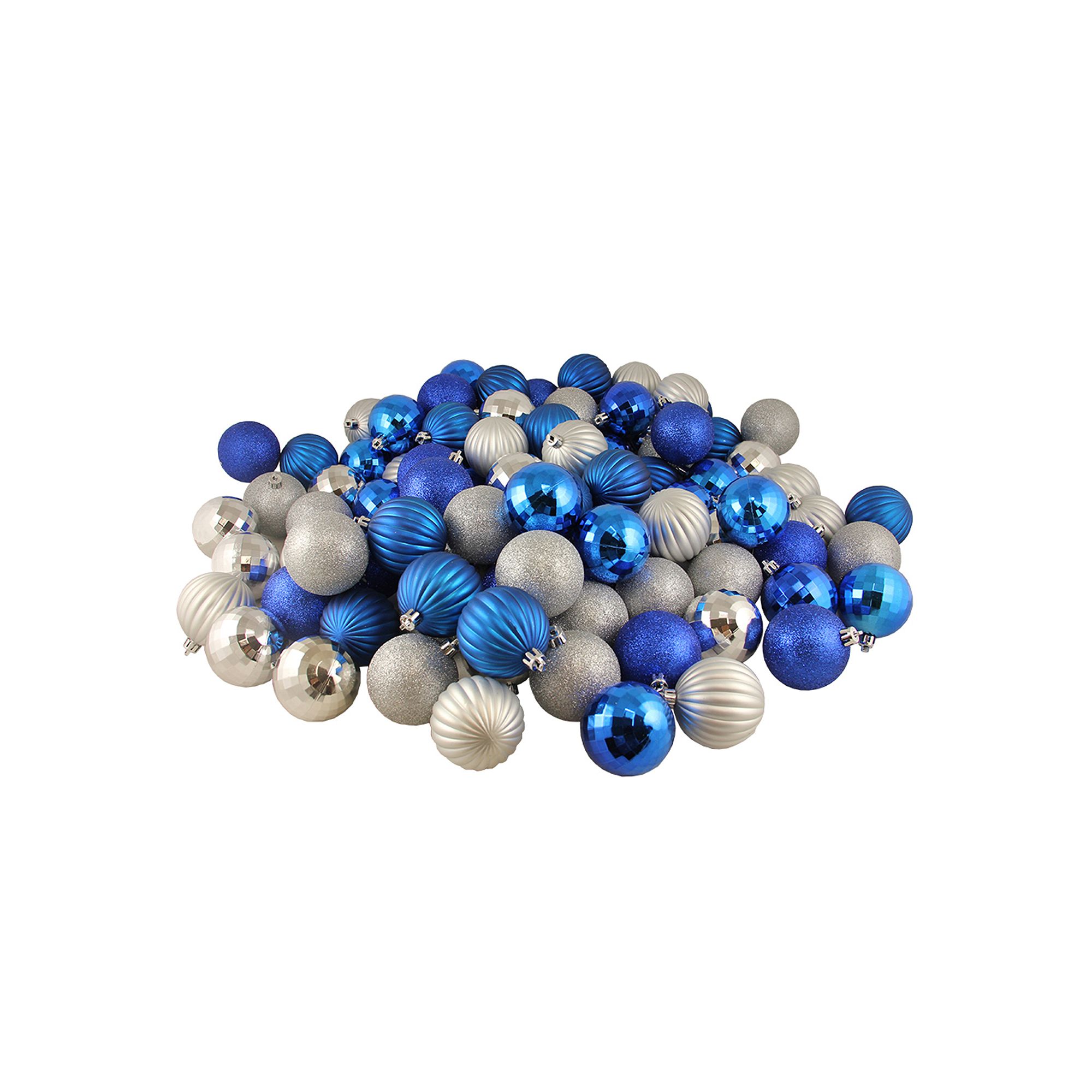 Shatterproof Ball Variety Christmas Ornament 100-piece Set, Blue